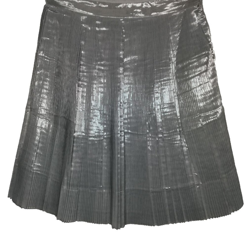 Talbots Skirt Size 14 Silver Metallic Pleated A Line Knee Length Lined Zip READ